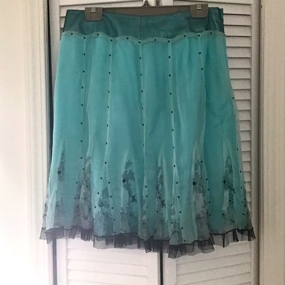 Pretty turquoise blue skirt with black mess and sequins. Size L. - Picture 1 of 7